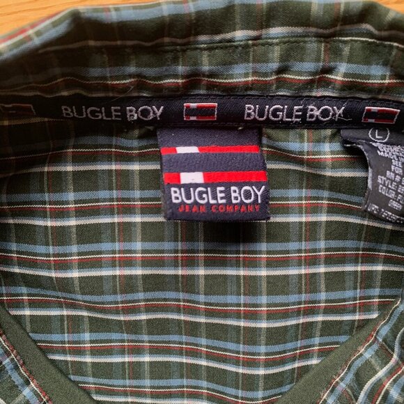 Vintage Bugle Boy Jean Company Plaid & Solid Button-Up Shirt | Size L - Picture 2 of 9